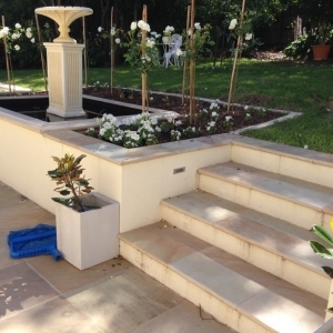 Brick fancy column elegant steps water feature garden landscaping