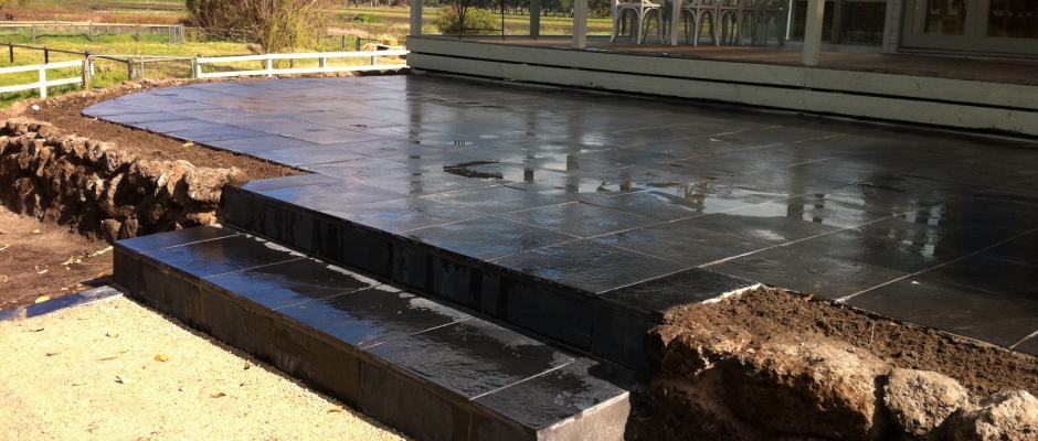 slate tiles paving patio steps grey landscaping stone wall