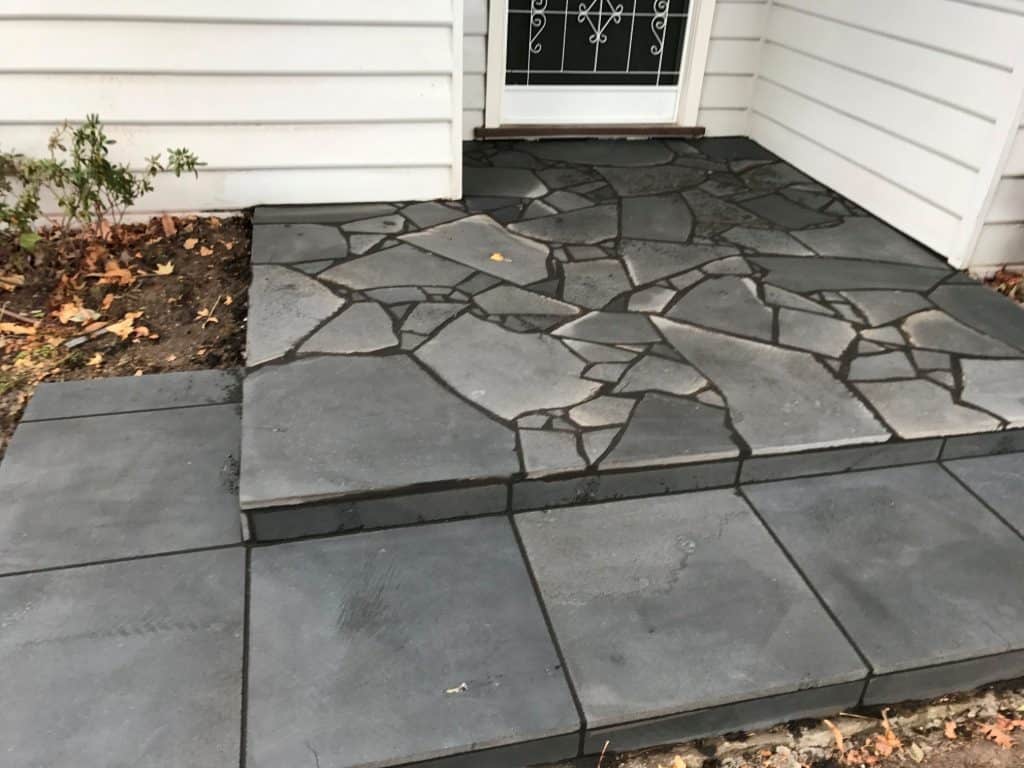 Slate paving, crazy paving, porch, entrance, bluestone paving, landscaping