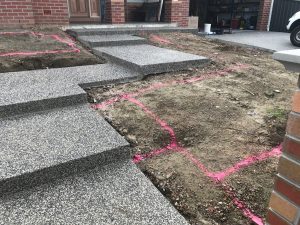 "Garden with a neatly paved pathway"