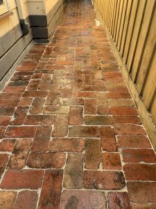 "Newly constructed stone pathway in a garden"